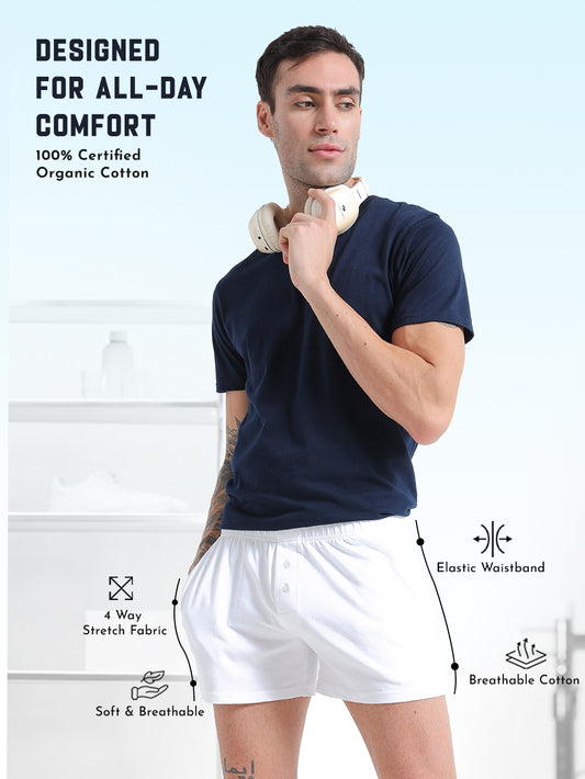 White and White Organic Cotton Short Boxer for Mens - Pack of 2
