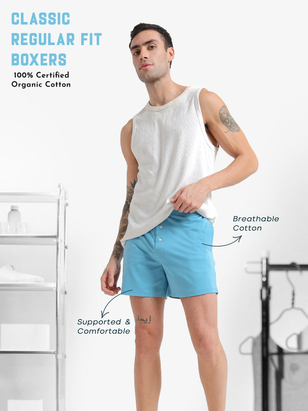 Delphinium Blue and White Organic Cotton Regular Boxer for Mens - Pack of 2