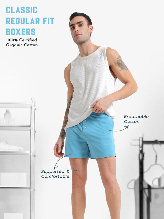 Delphinium Blue and White Organic Cotton Regular Boxer for Mens - Pack of 2