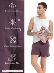 Wine and White Organic Cotton Regular Boxer for Mens - Pack of 2