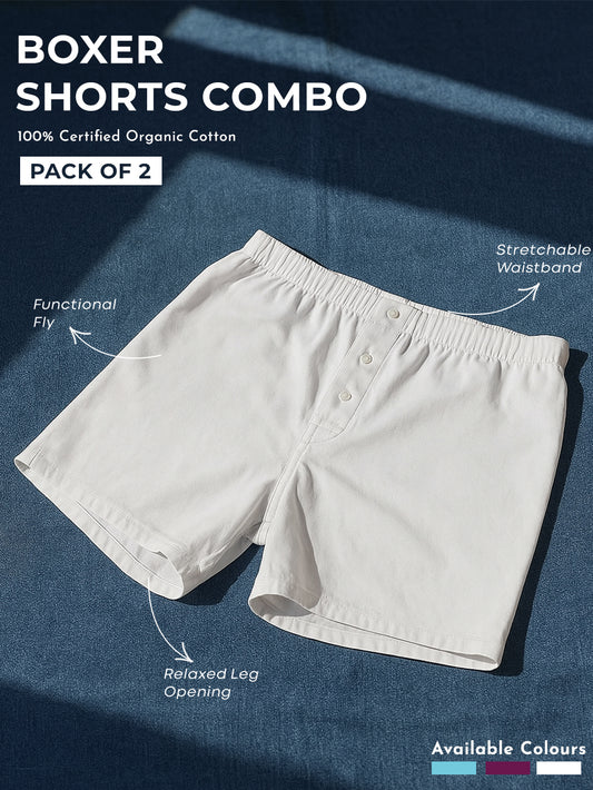 White and White Organic Cotton Regular Boxer for Mens - Pack of 2