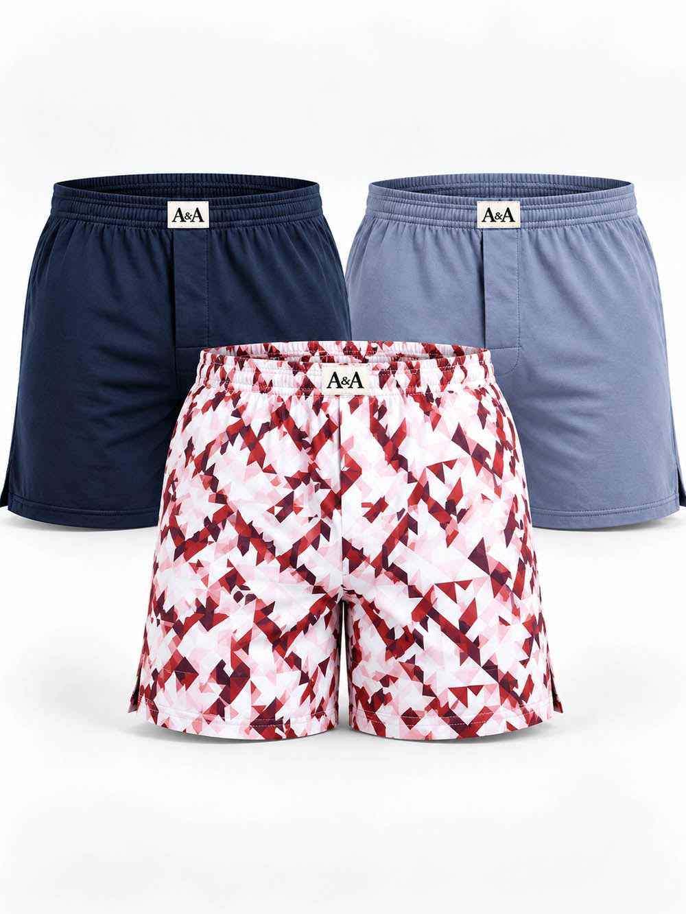 Organic Cotton Short Boxer for Mens - Pack of 3 (Navy, Blueish Grey, PO9-White)