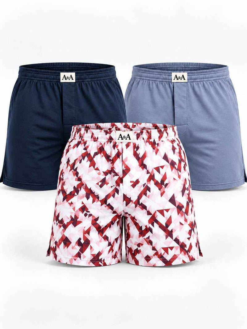 Organic Cotton Short Boxer for Mens - Pack of 3 (Navy, Blueish Grey, PO9-White)
