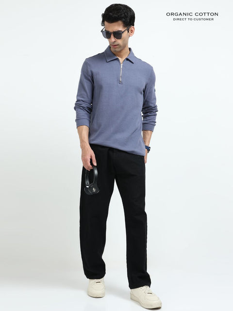 Blueish Grey Men’s Organic Cotton Stretch Zip Polo