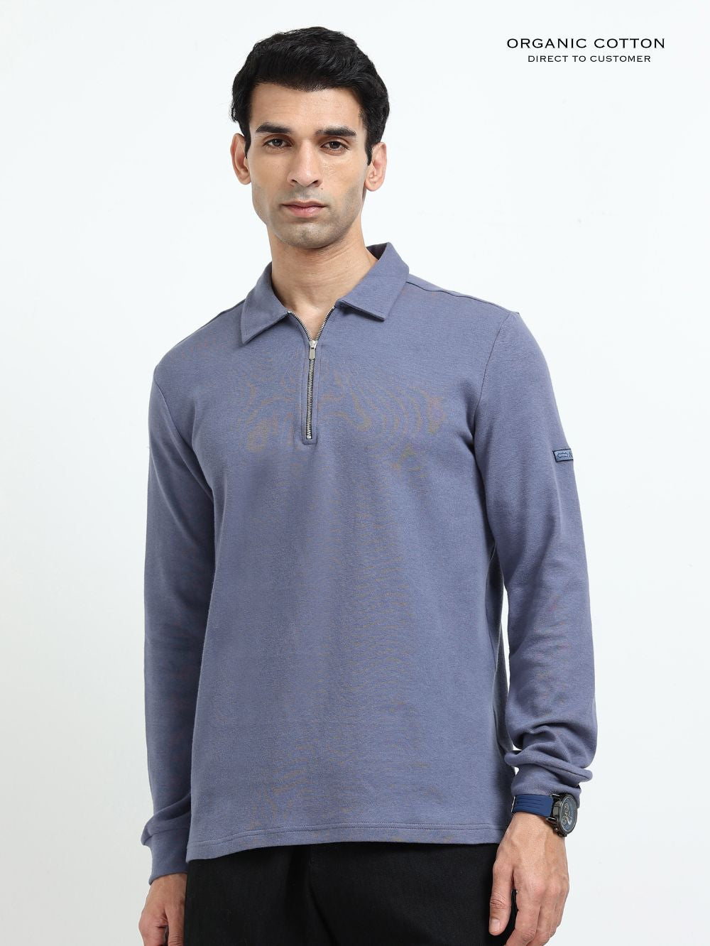 Blueish Grey Men’s Organic Cotton Stretch Zip Polo
