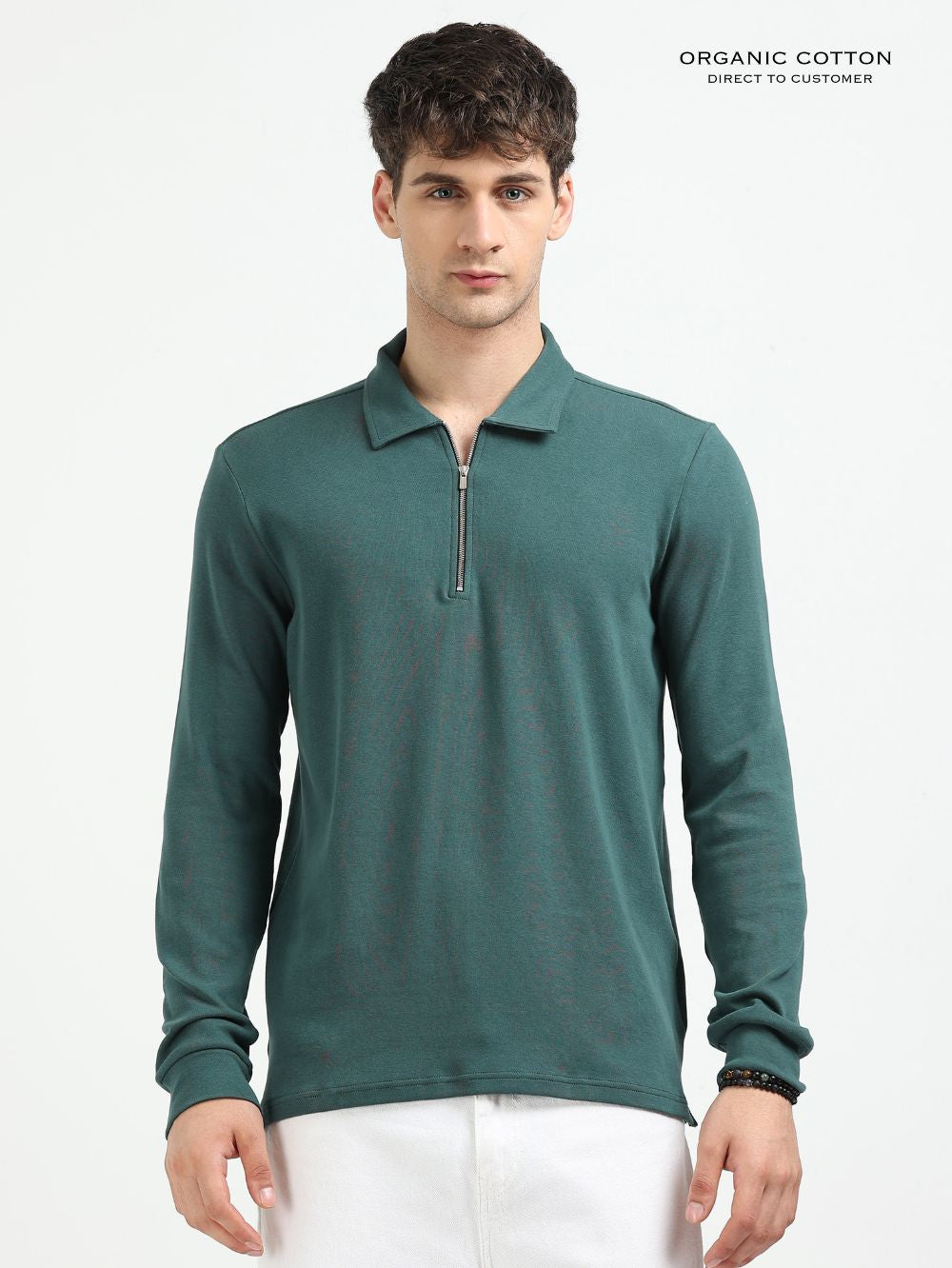 Dark Green Men’s Organic Cotton Stretch Zip Polo