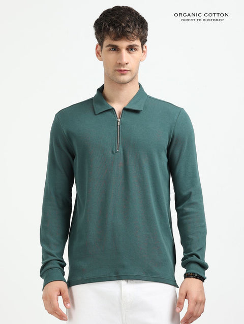 Dark Green Men’s Organic Cotton Stretch Zip Polo