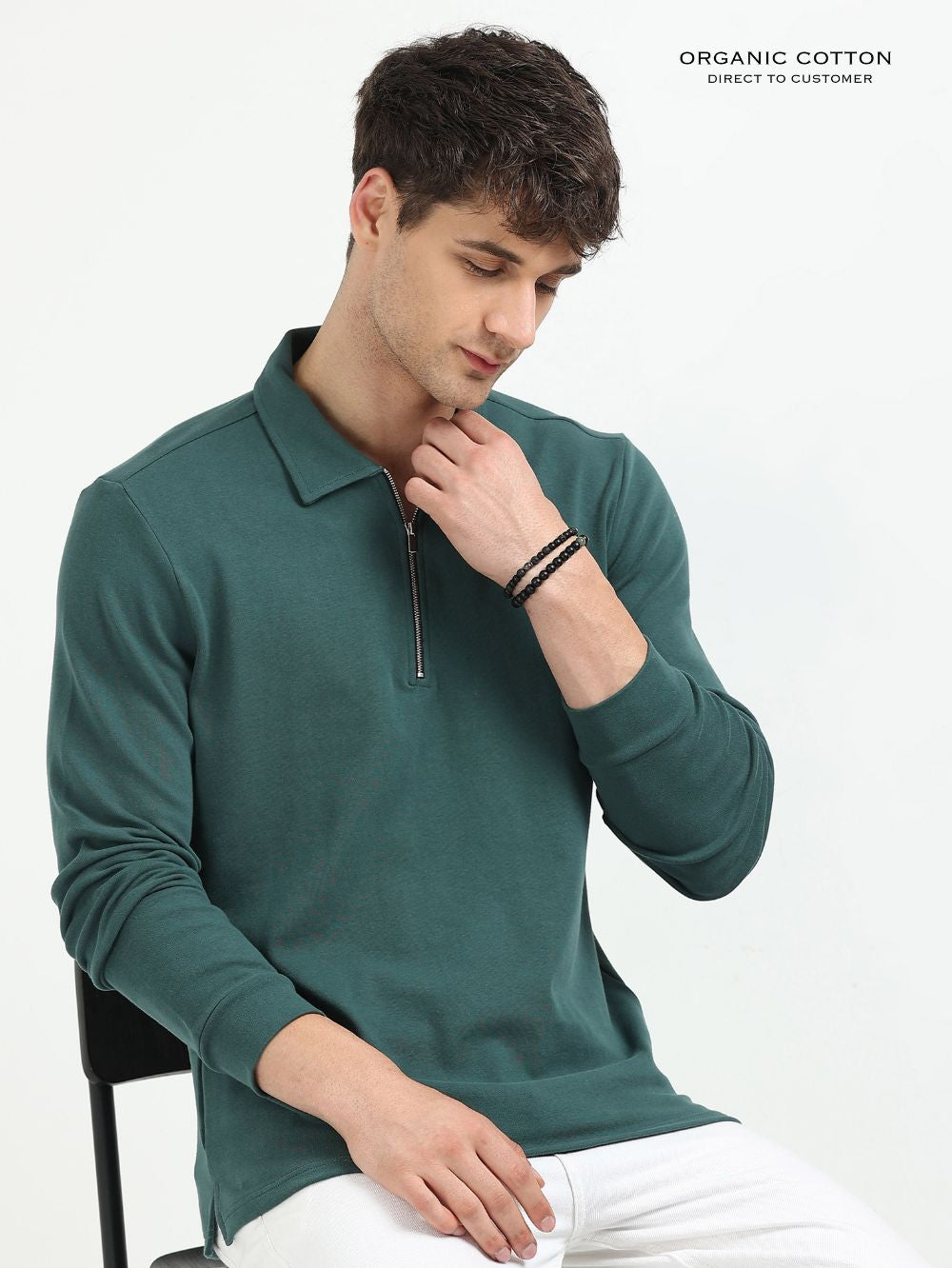 Dark Green Men’s Organic Cotton Stretch Zip Polo