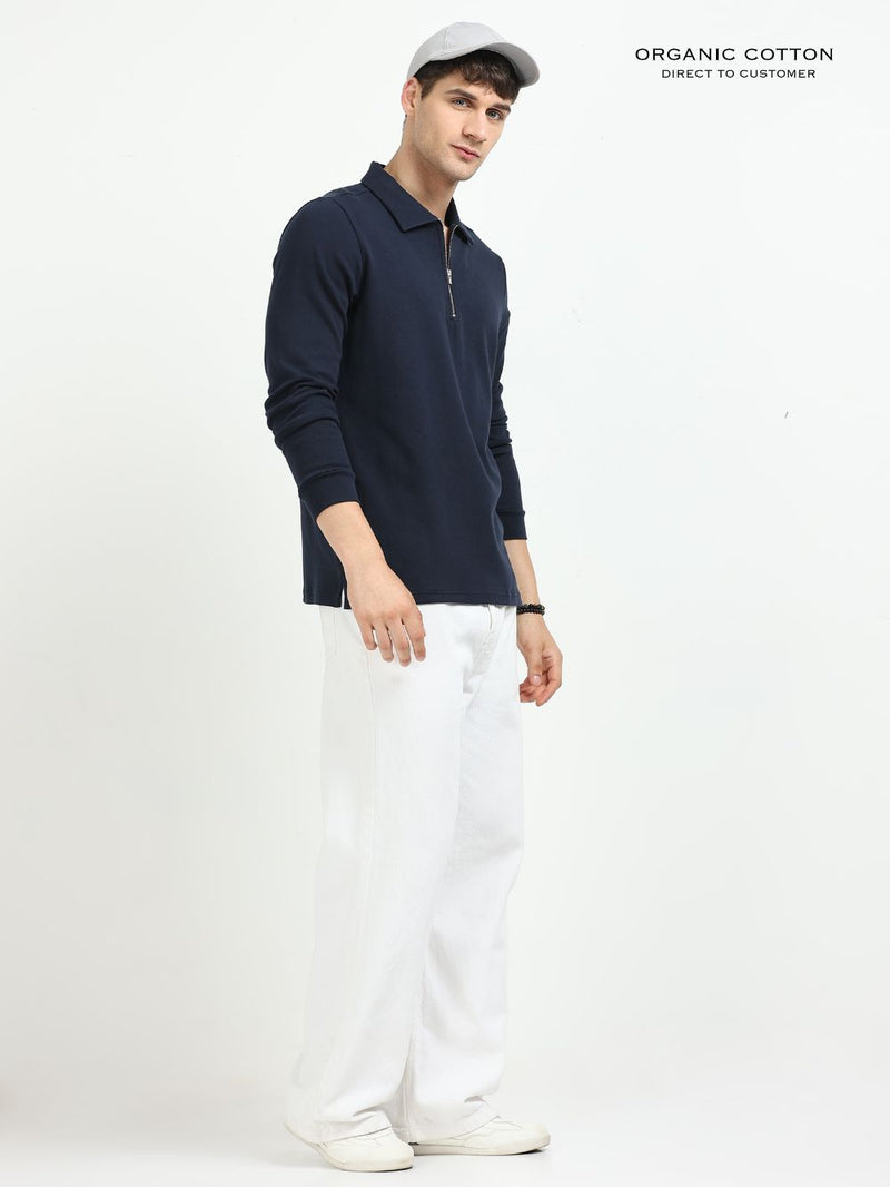 Navy Men’s Organic Cotton Stretch Zip Polo