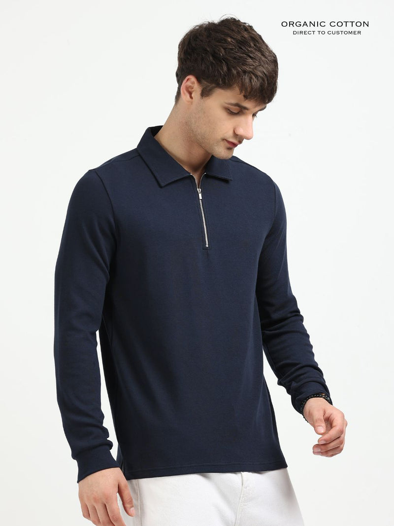 Navy Men’s Organic Cotton Stretch Zip Polo