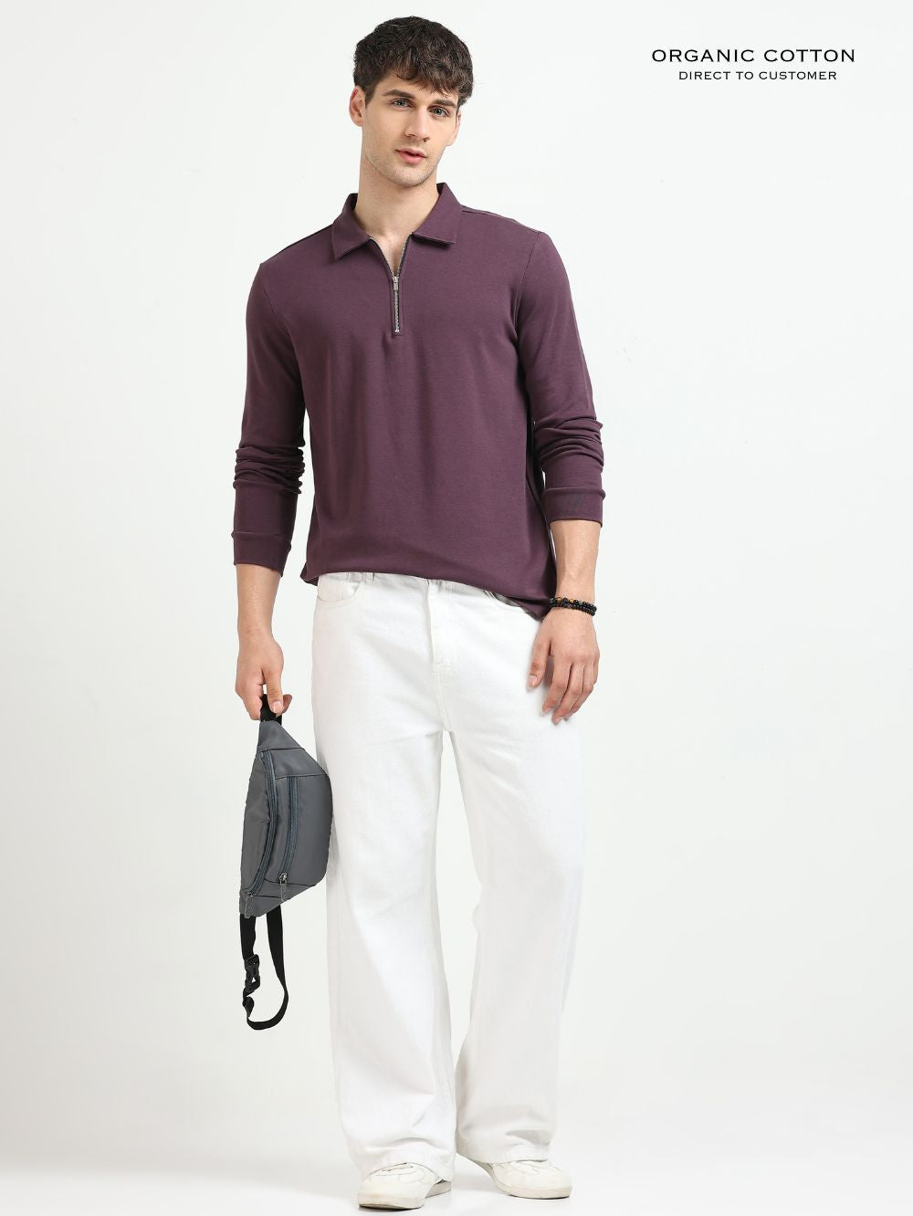 Wine Men’s Organic Cotton Stretch Zip Polo