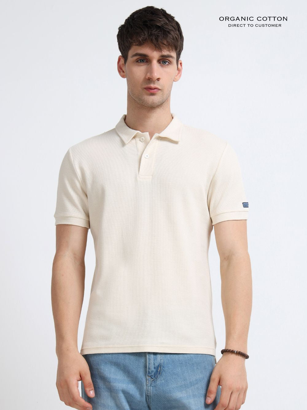 Organic Cotton Waffle Polo T-shirt for Mens