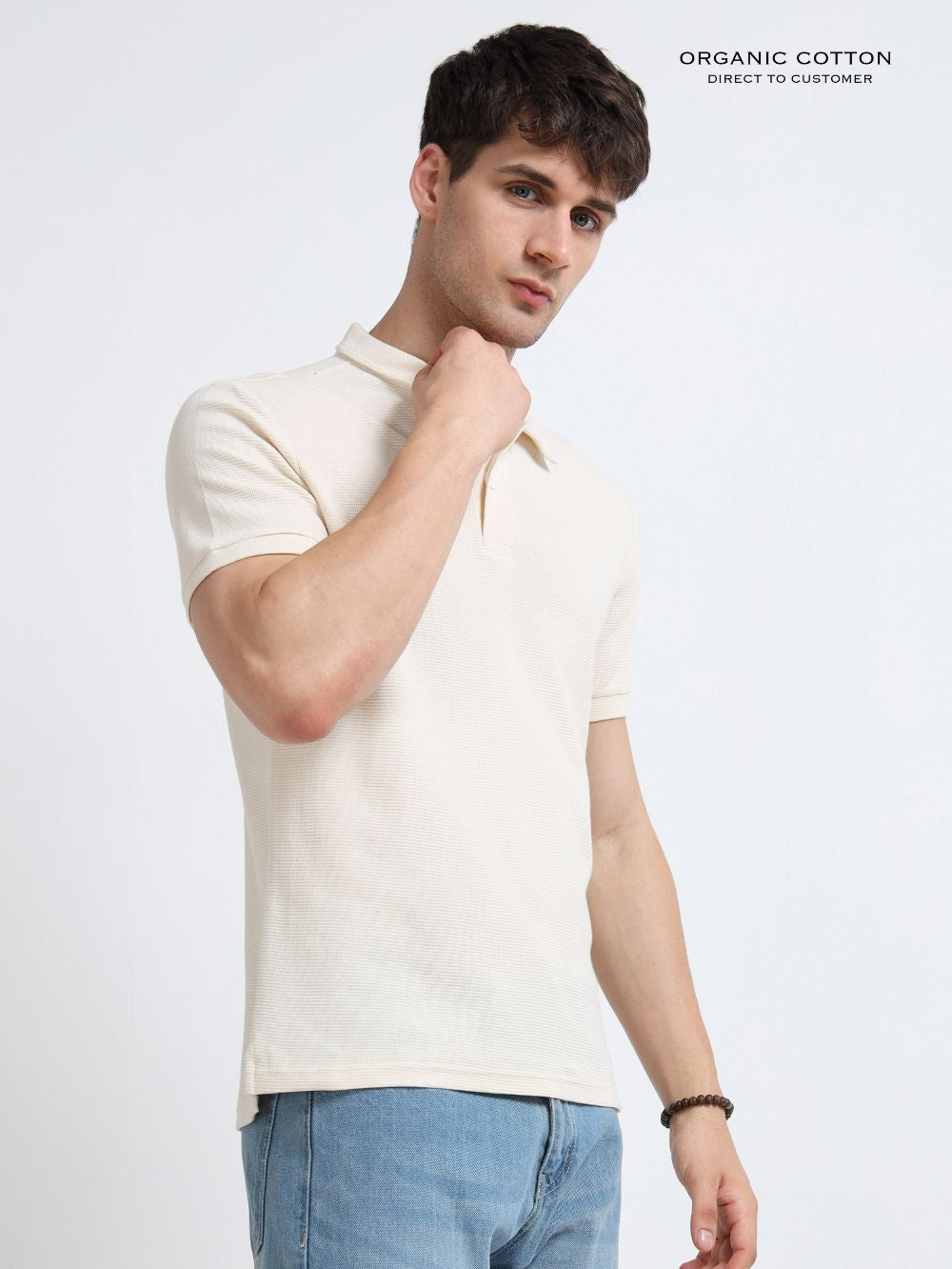 Organic Cotton Waffle Polo T-shirt for Mens