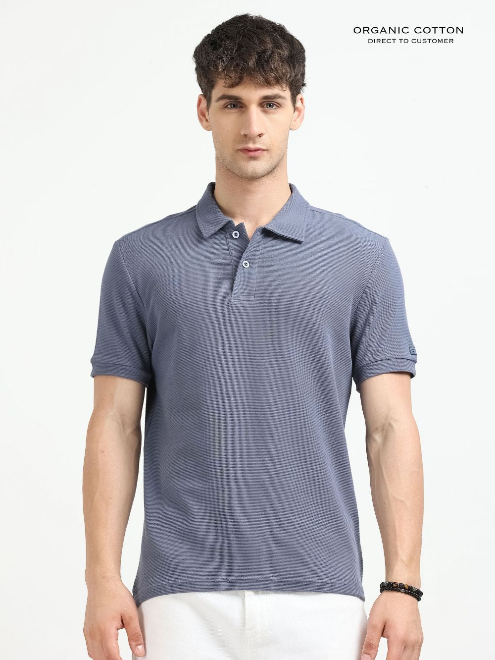 Organic Cotton Waffle Polo T-shirt for Mens