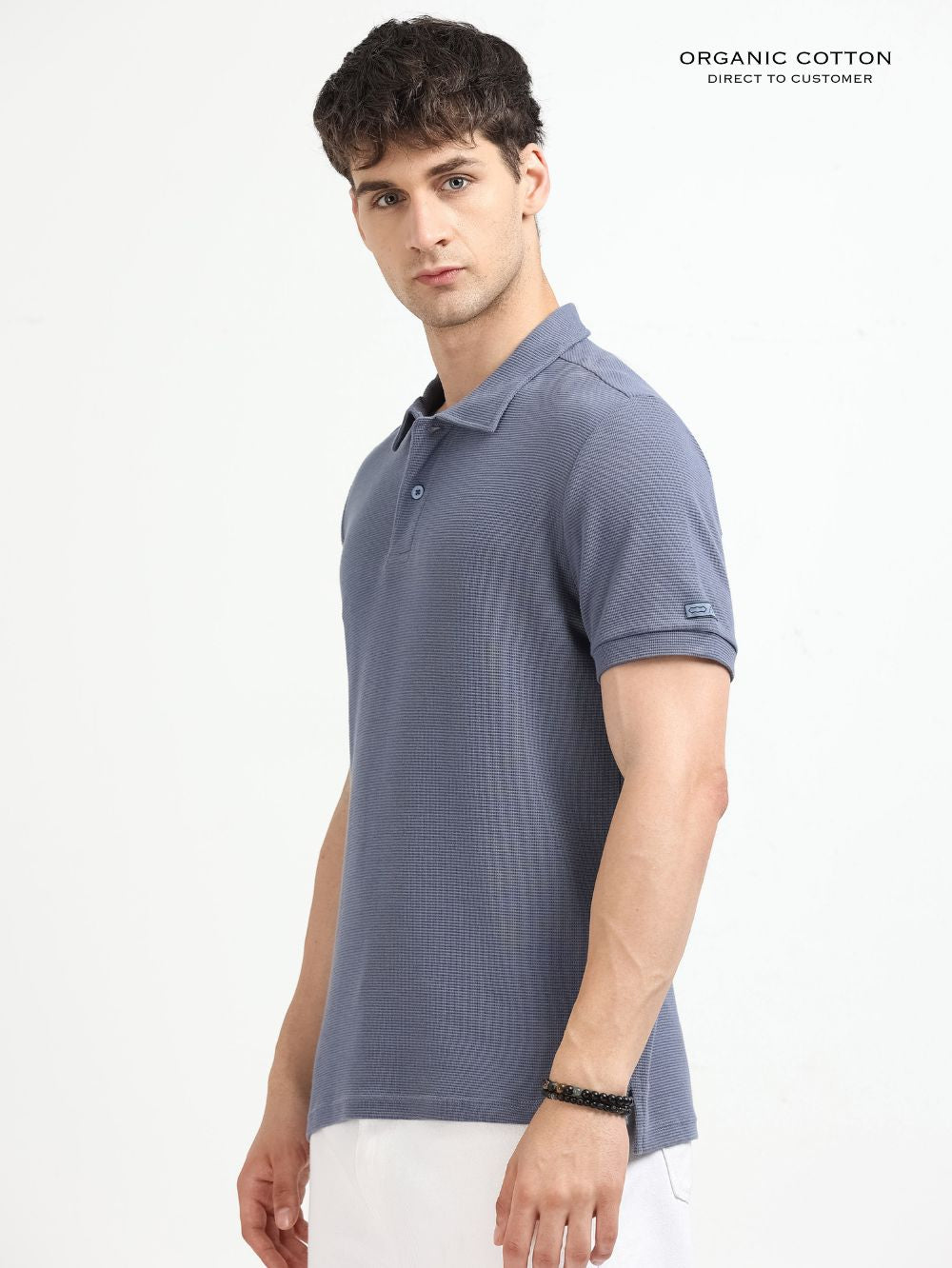 Organic Cotton Waffle Polo T-shirt for Mens