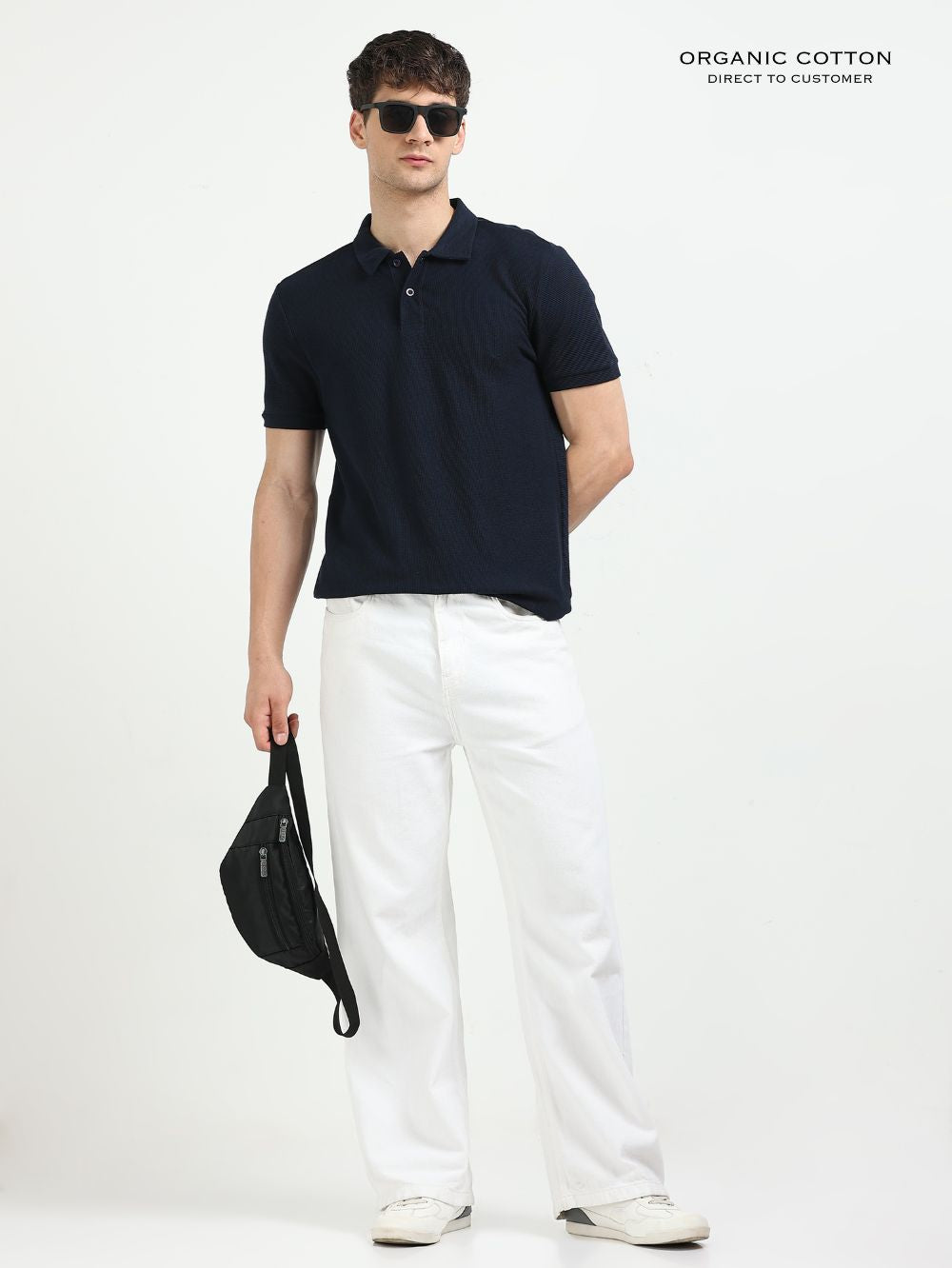 Organic Cotton Waffle Polo T-shirt for Mens