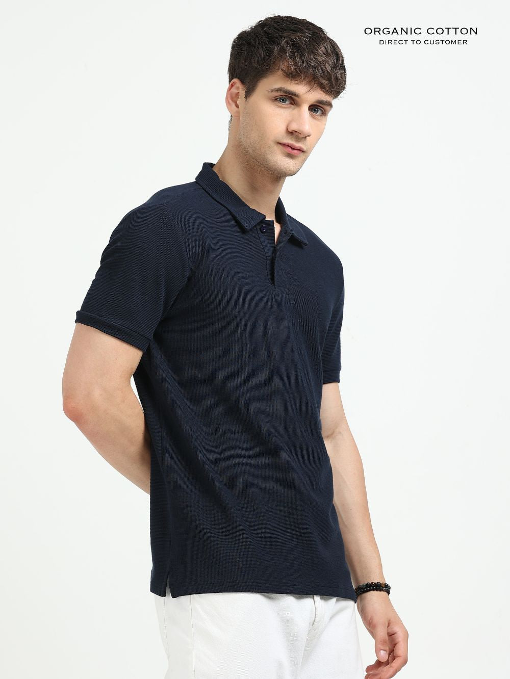 Organic Cotton Waffle Polo T-shirt for Mens