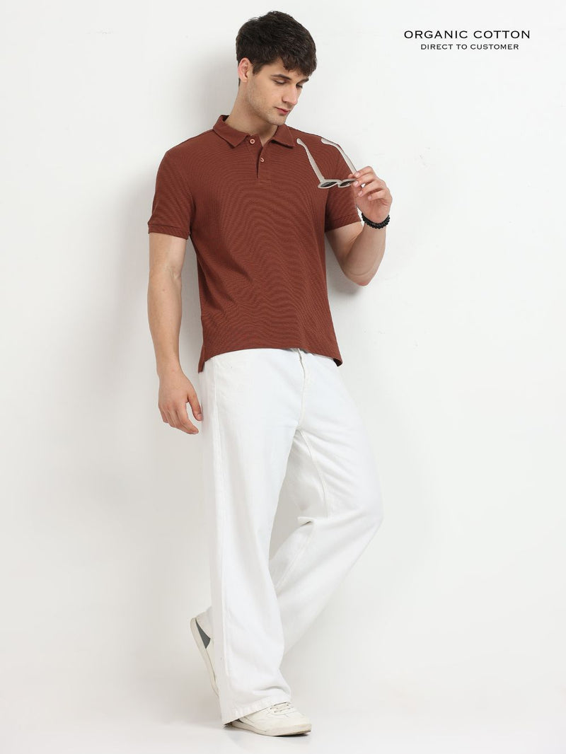 Organic Cotton Waffle Polo T-shirt for Mens