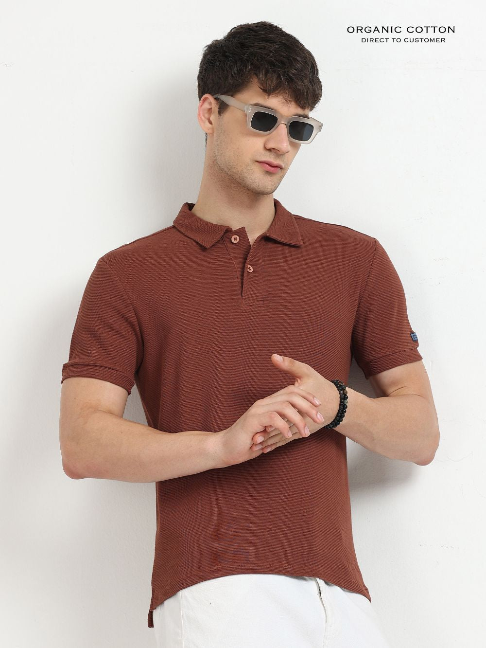 Organic Cotton Waffle Polo T-shirt for Mens