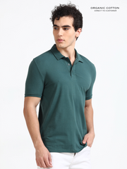 Bristo Green Organic Cotton Polo T-Shirt Button for Men