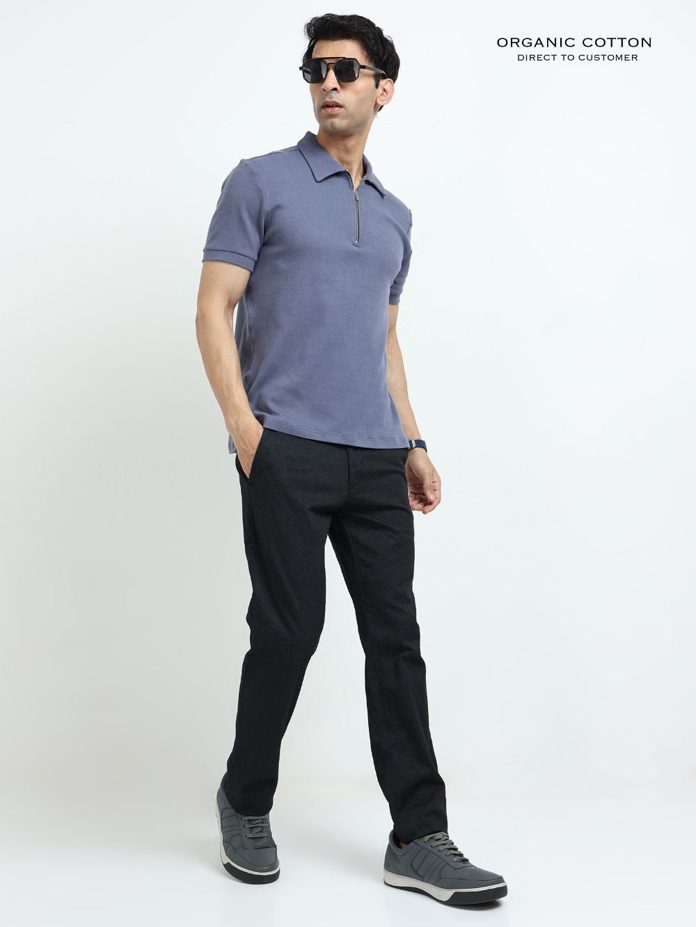 Organic Cotton Zipper Polo T-Shirt for Men