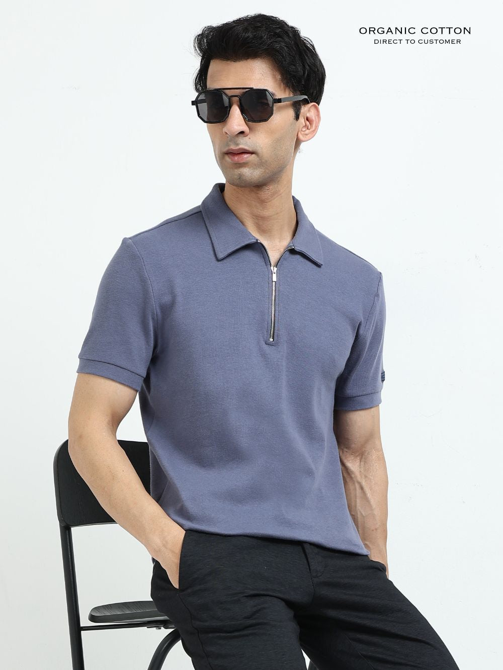 Organic Cotton Zipper Polo T-Shirt for Men