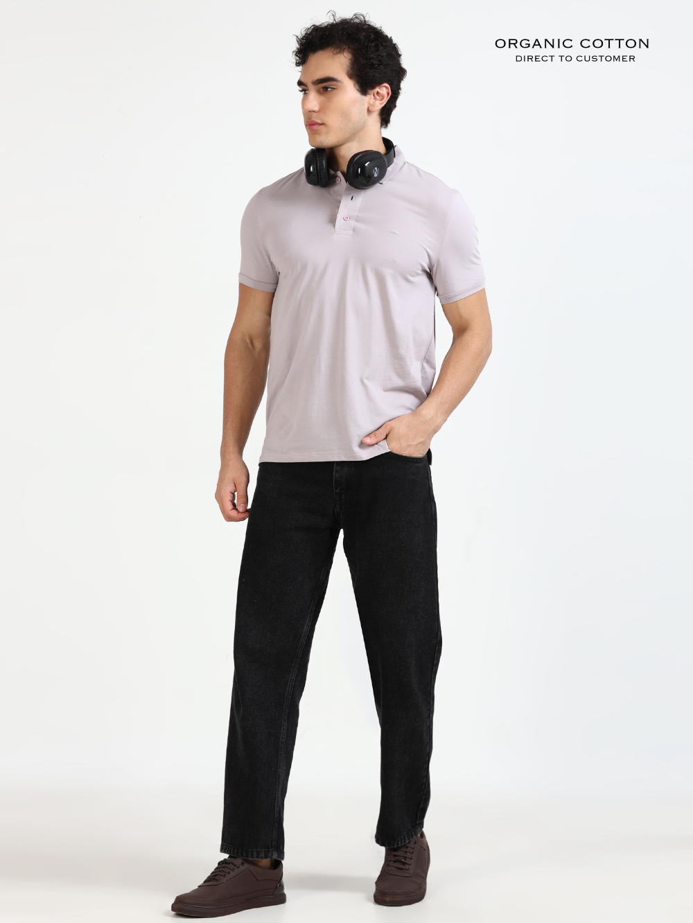 Gull Grey Organic Cotton Polo T-Shirt Button for Men