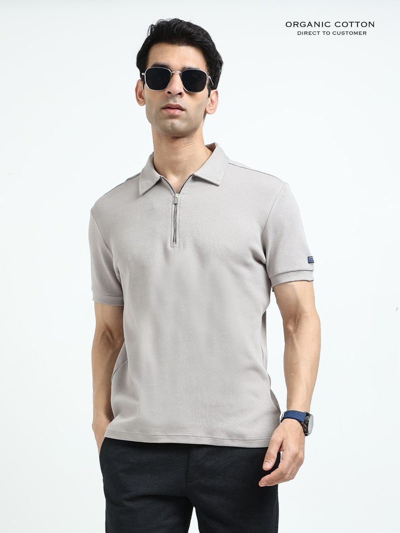 Organic Cotton Zipper Polo T-Shirt for Men
