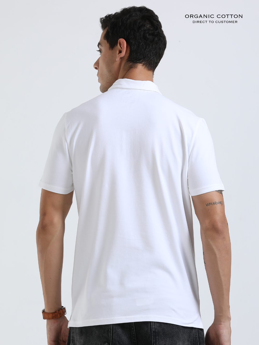 White Organic Cotton Zipper Polo T-Shirt for Men