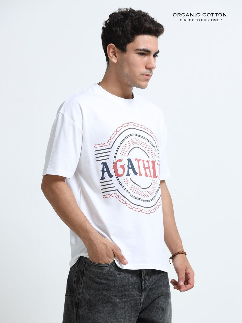 Streetline Organic Cotton Oversized Printed Tee for Men's – White