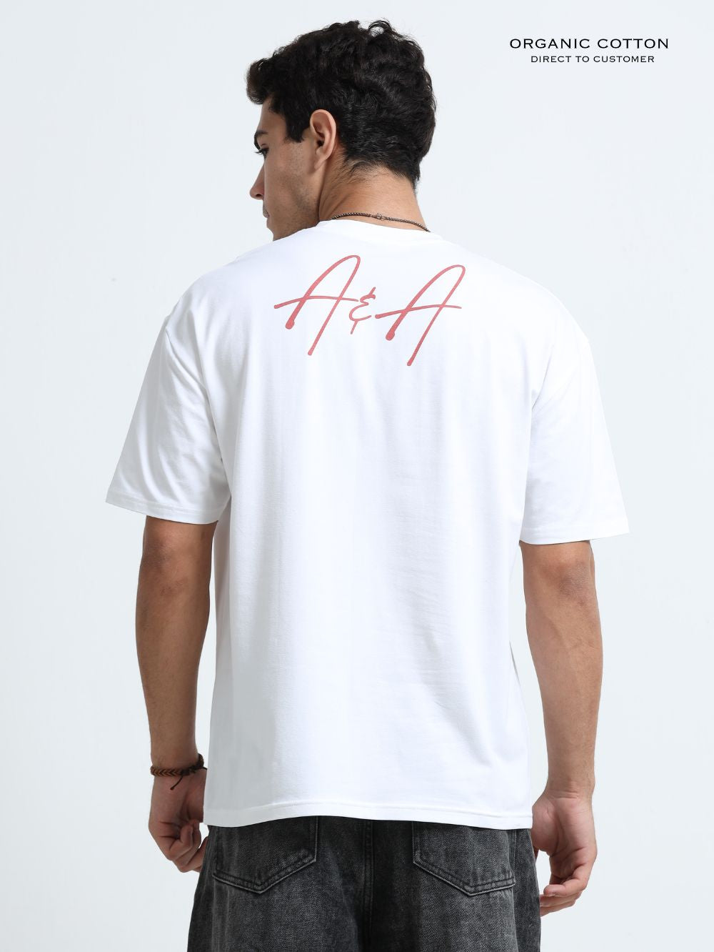 Organic Cotton Oversized Printed Tee for Men - White - P13