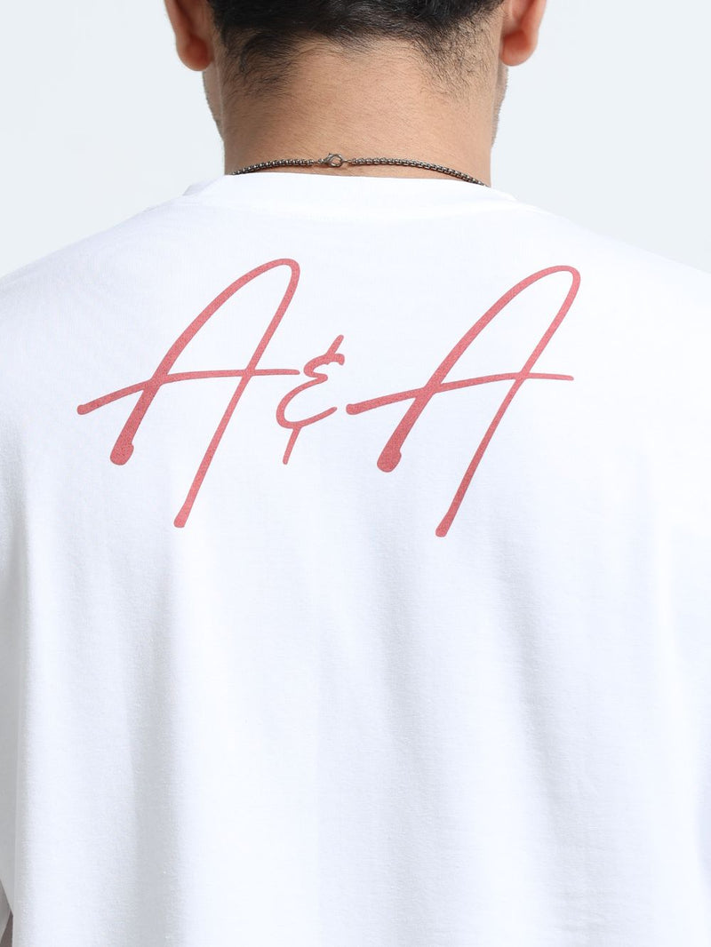 Streetline Organic Cotton Oversized Printed Tee for Men's – White