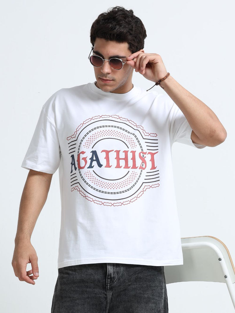 Streetline Organic Cotton Oversized Printed Tee for Men's – White