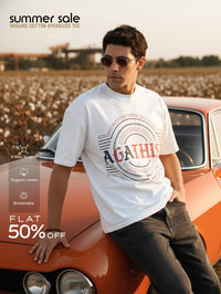 Streetline Organic Cotton Oversized Printed Tee for Men's – White
