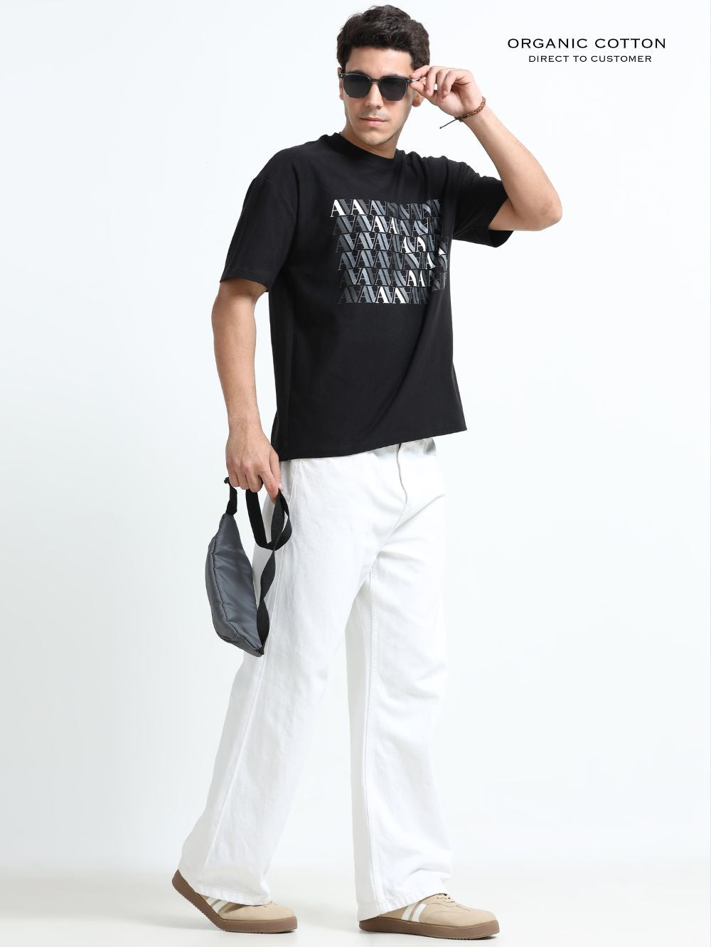 Modern Terrain Organic Cotton Oversized Printed Tee for Men's – Black