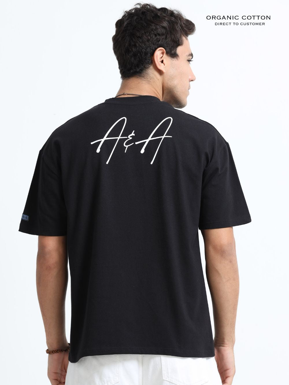 Organic Cotton Oversized Printed Tee for Men - Black - P14