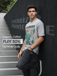 Adventure Patch Organic Cotton Oversized Printed Tee for Men's – Sliver Grey