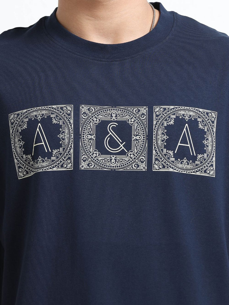 Essential Logo Organic Cotton Oversized Printed Tee for Men's – Navy
