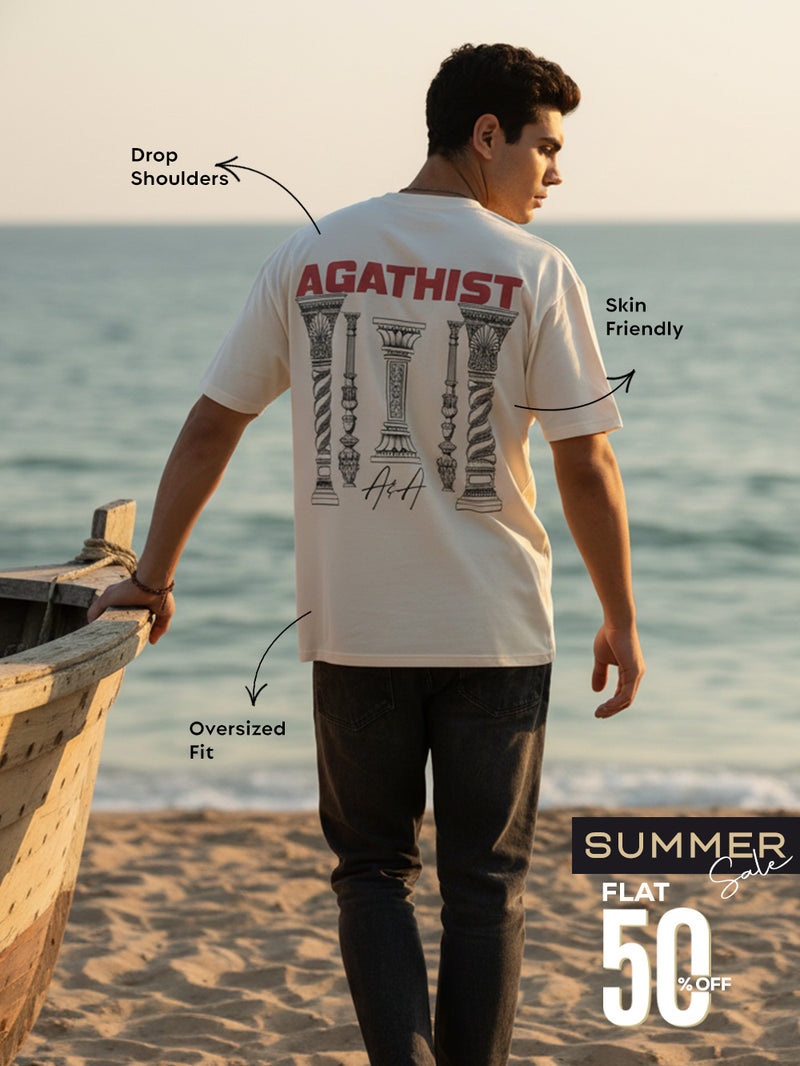 Timeless Script Organic Cotton Oversized Printed Tee for Men's – Beige