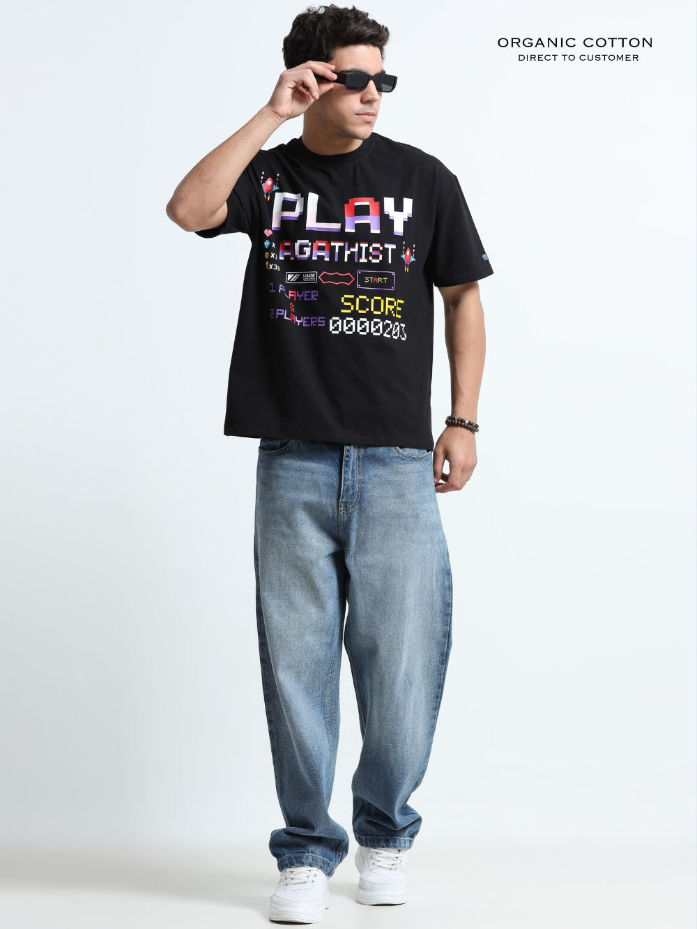 Retro Gamer Organic Cotton Oversized Printed Tee for Men's – Black