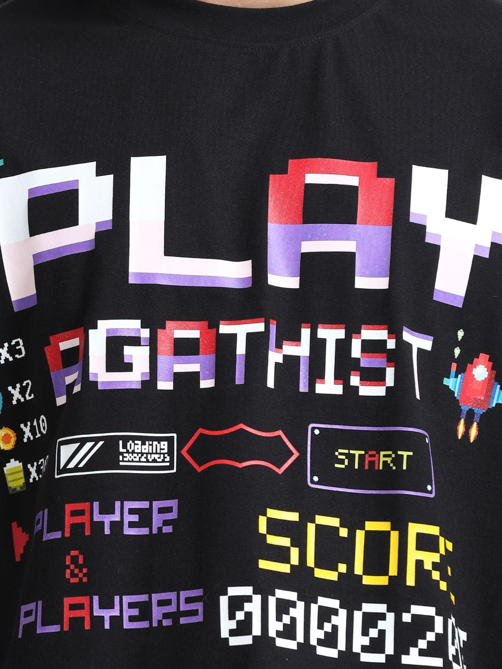 Retro Gamer Organic Cotton Oversized Printed Tee for Men's – Black