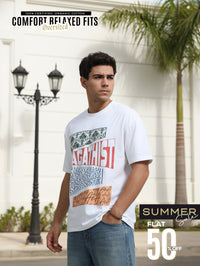 Urban Ethnic Organic Cotton Oversized Printed Tee for Men's – White