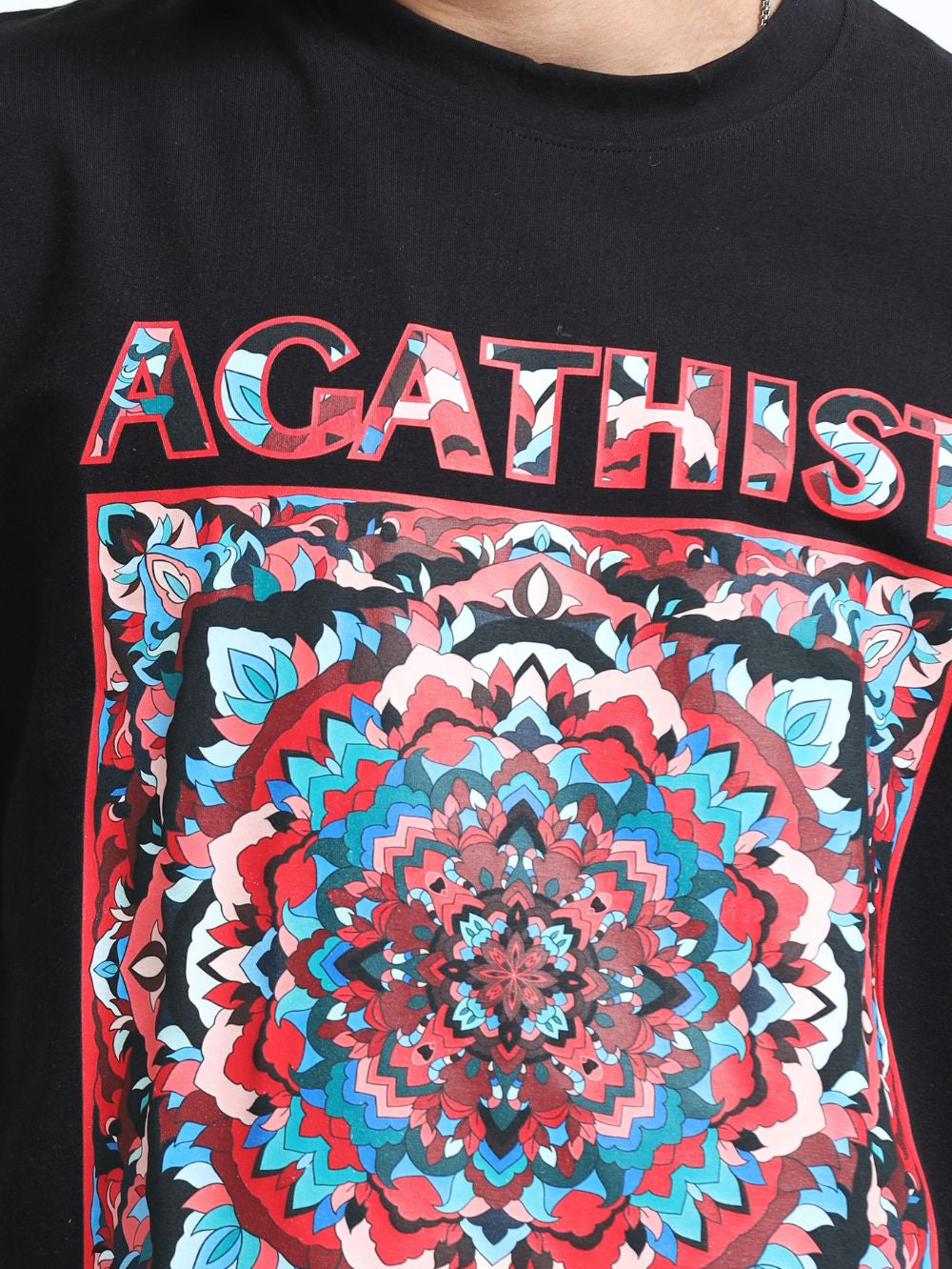 Mystic Mandala Organic Cotton Oversized Printed Tee for Men's – Black