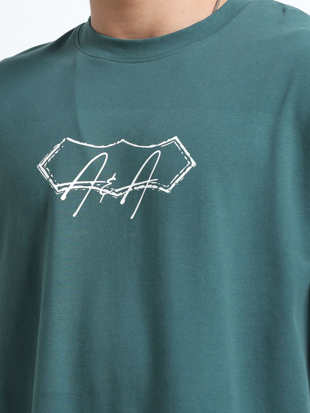 Organic Cotton Oversized Printed Tee for Men - Dark Green - P42