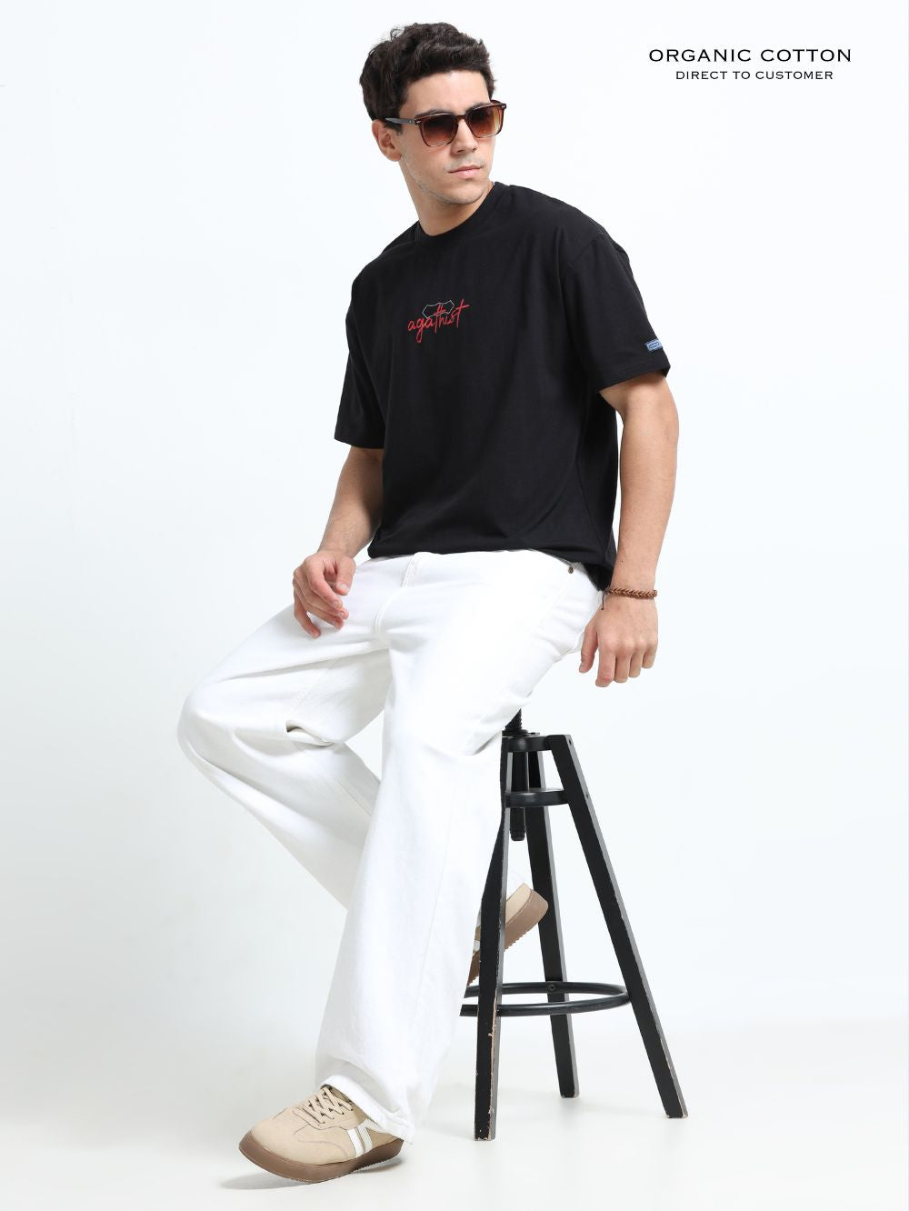 Celestial Mandala Organic Cotton Oversized Printed Tee for Men's – Black