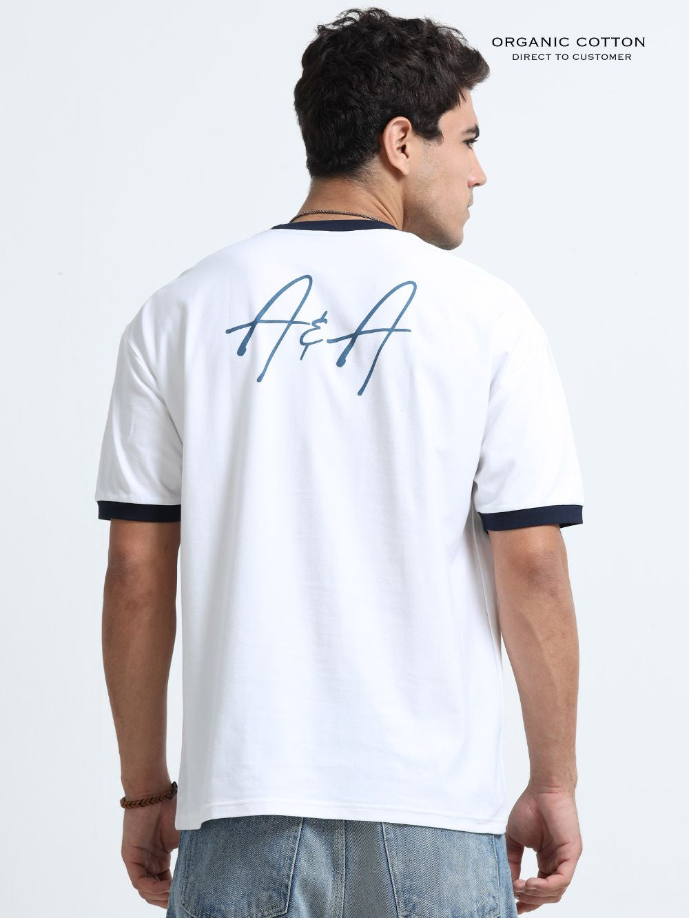 Organic Cotton Oversized Printed Tee for Men - White - P55