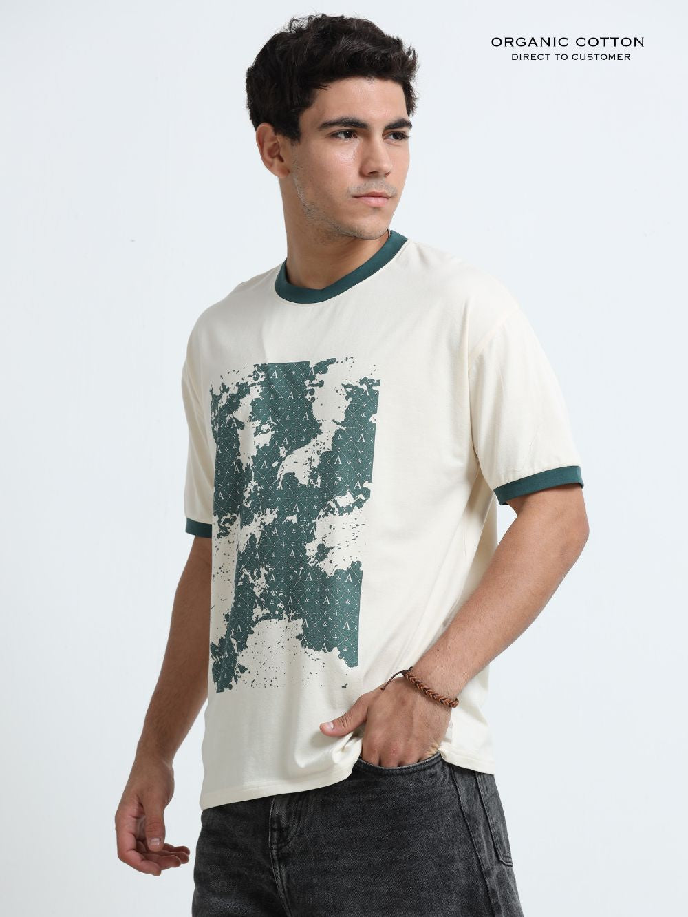 Modern Terrain Organic Cotton Oversized Printed Tee for Men's – Beige