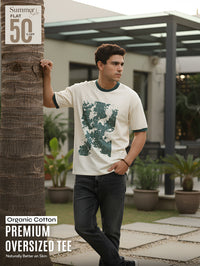 Modern Terrain Organic Cotton Oversized Printed Tee for Men's – Beige