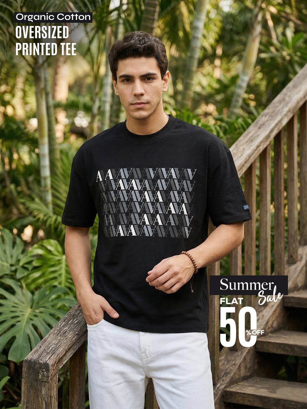 Modern Terrain Organic Cotton Oversized Printed Tee for Men's – Black