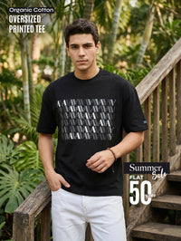 Modern Terrain Organic Cotton Oversized Printed Tee for Men's – Black